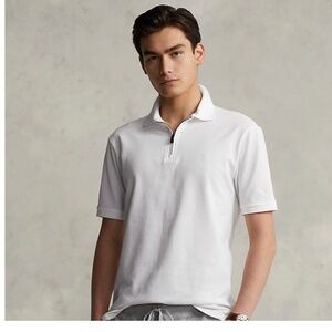 RALPH LAUREN Men's Zip Polo White/White Horse Logo (Medium Slim)(NEW) $138 MSRP